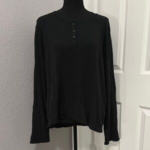 J.Crew Black Pointelle Long Sleeve Henley Top - Size 3X